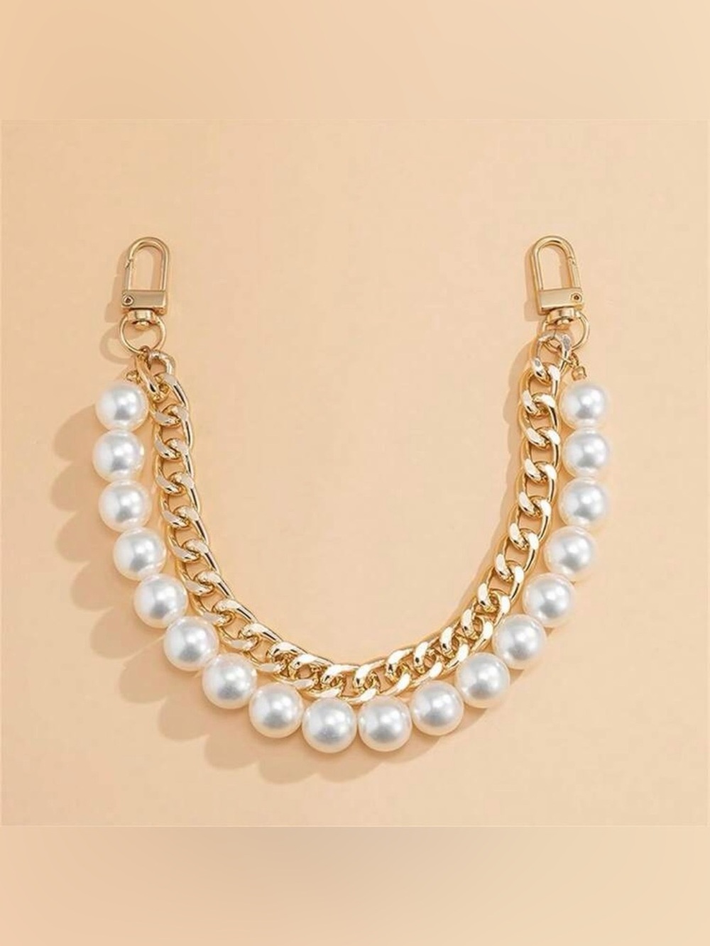 Gold Chain and White Pearl Accent Strap